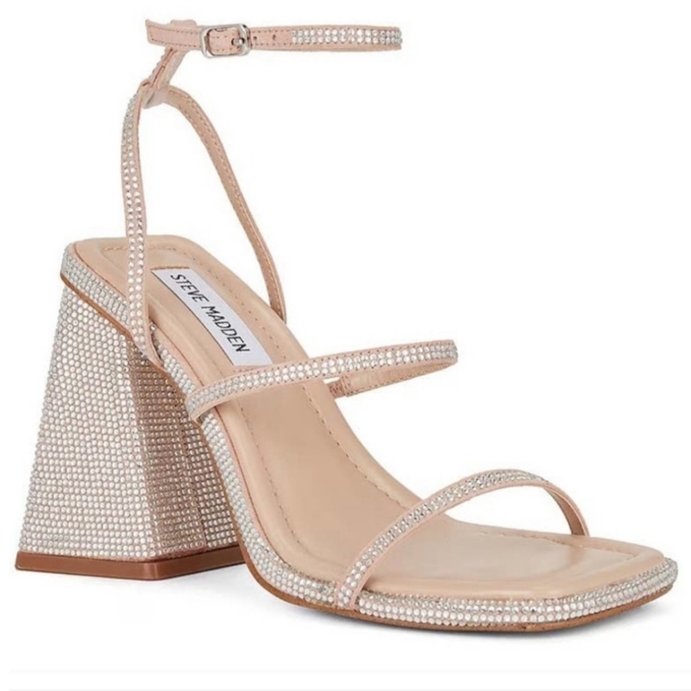 NEW Steve Madden “Britani” Silver Rhinestone Embellished Strappy Sandals NWT 8.5